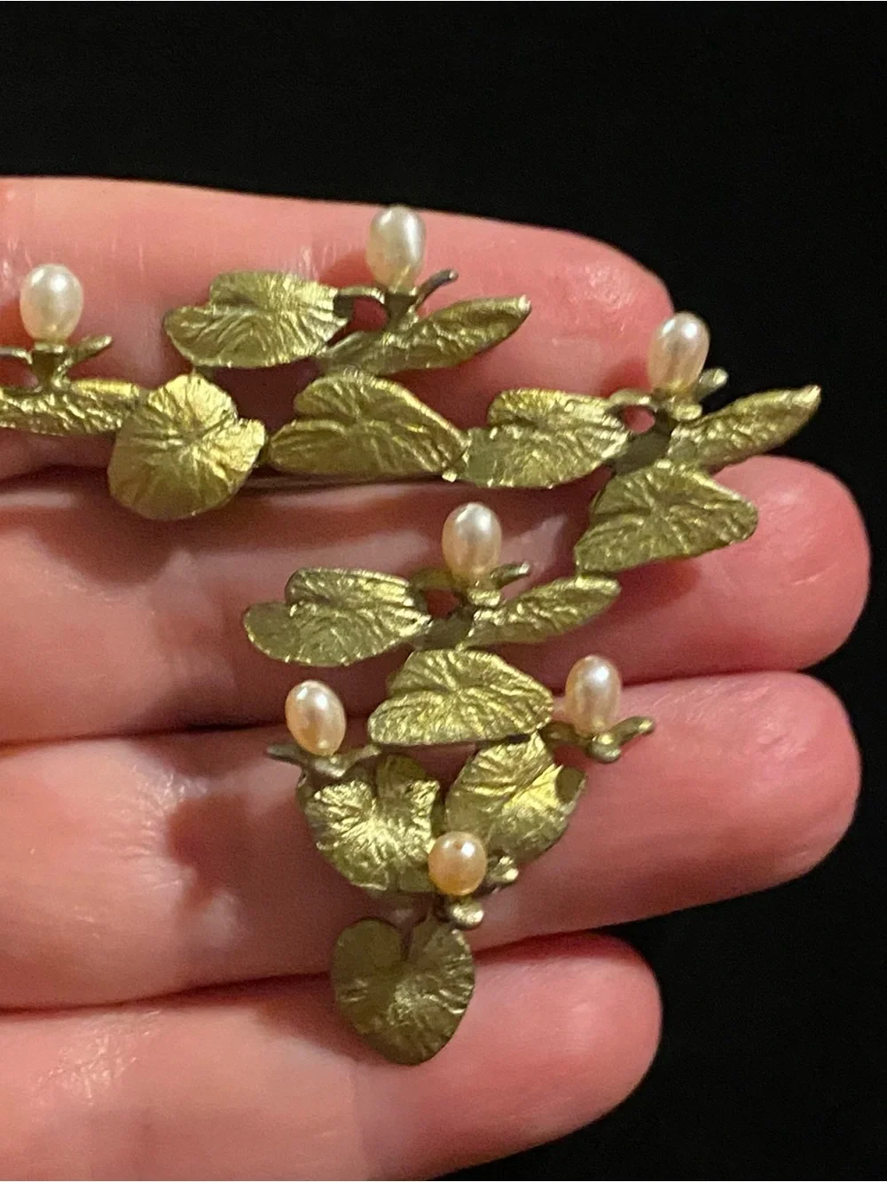 Michael Michaud Water Lily Pad Pearl Brooch